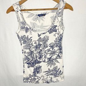 Jasmine KC Womens Ribbed Tank Top White Black Floral Beaded Sequin Stretchy Sz S